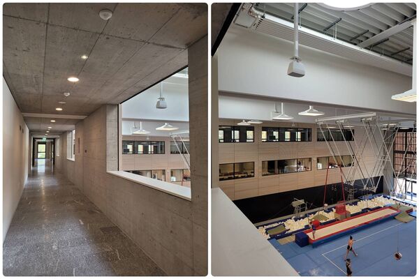 Corridor du bâtiment Brere et Bâtiment Brere, double-salle de gymnastique